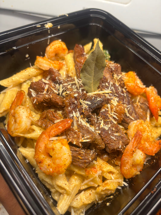 Cajun Shrimp Steak Alfredo
